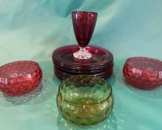Cranberry Glass Dessert Plates And Bowls