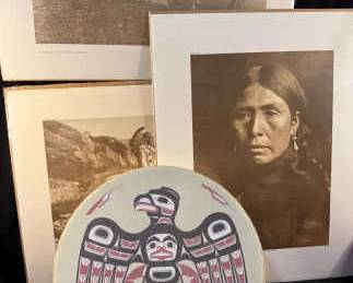Clarence A Wells Drum Head, 3 Edward Curtis Litho Prints