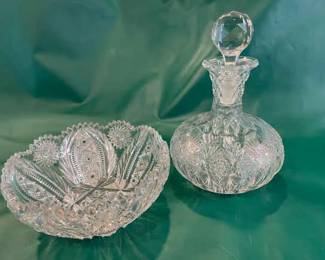 American Brilliant Crystal Decanter And Bowl