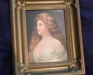 Porcelain Plaque Woman With Flower In Hair