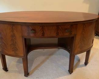 Antique Flame Mahogany DoubleSided Oval Sideboard Desk