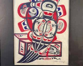 Gretchen Lindquist Signed Acrylic Raven, Sun Moon