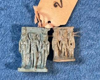 Pair Of Egyptian Faience Triad Plaque Amulets
