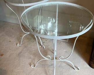 2 Round Painted Metal Glass Top Tables