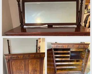 Flame Mahogany Antique Dressing Cabinet with Mirror