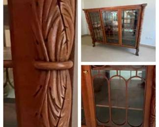 Carved Display Case With French Doors And Keys