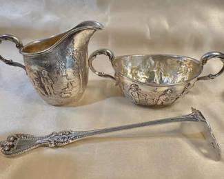 Victorian Sterling Creamer, Sugar Bowl Food Pusher