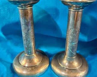Pair Sterling Monogrammed Candlesticks