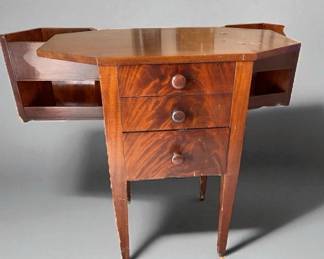 Flame Mahogany Antique Side Table With Side Storage And Glass Top