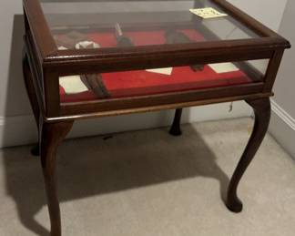 Lift Glass Door Curio Display Cabinet Table Queen Anne Legs