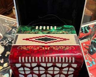JSL 3112  Accordion-- red, green and pearl