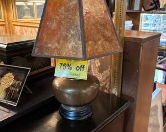 Arts and Crafts style lamp -copper with mica shade
