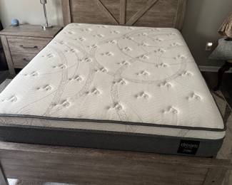 Queen size bed with night stand & chest of drawers and new mattress