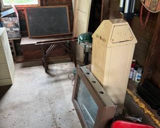 vintage kitchen trash can, vintage sled