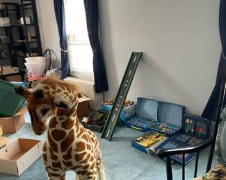 giraffe stuffed toy, vintage Matchbox car sets