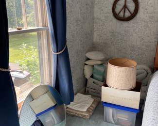 vintage mirror, lampshades, pillows