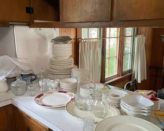 vintage printed dish sets, crystal dishes