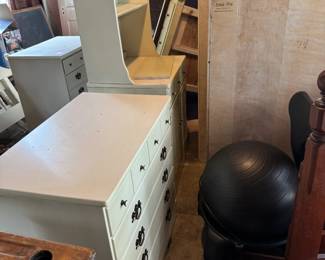 vintage white matching bedroom set (dresser, bookshelf, corner desk)
