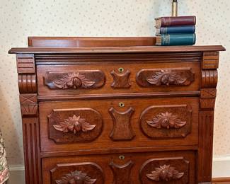 Carved walnut chest $100