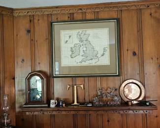 Map of Great Britain and Ireland, Shelf Clock, Copperware.