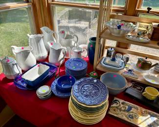 Various ceramic plates  and serving pieces most $5-10, pitchers $5-10, covered tureen $25