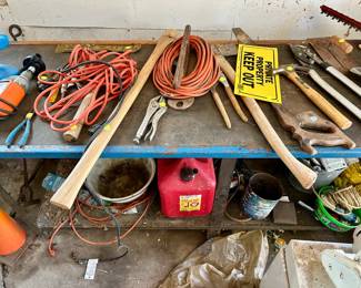Garage items, tool, signs, extension cords, etc