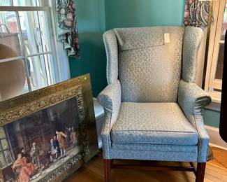 Wingback chair $100, pictorial fire screen $50