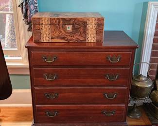 Cherry Chest, Walnut Writing Box, Copper Tea Kettle.