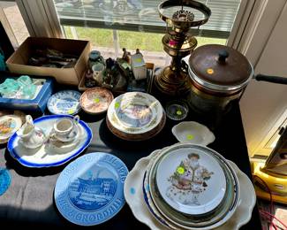 Ceramic dishes most $1-5, oil lamp base $5, chaffing dish $25
