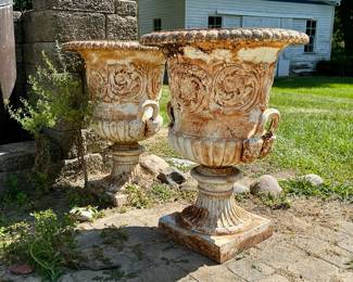 Pair of Cast Iron garden urns