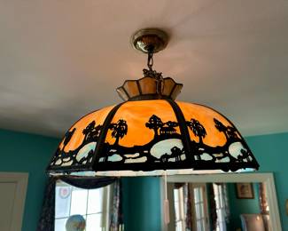 Bent panel hanging lamp with landscape decoration $300