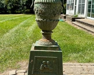 Cast Iron garden urn and plinth