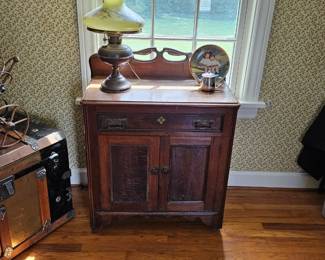 Walnut Commode, Lamp.