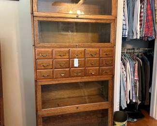 Oak stacking bookcase with card files $550
