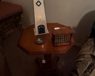 Homemade light house lamp and small wooden table