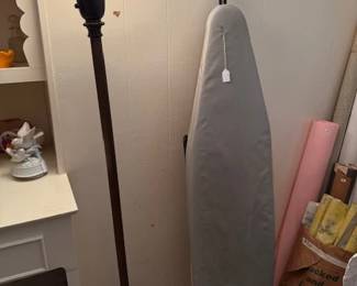 Vintage lamp and Vintage ironing board heavey metal and this is one of two. Bolts of fabric and paper
