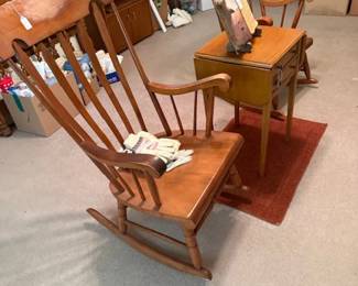 Wooden rockers, small table with drawers