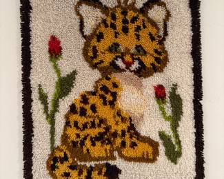 Mid Century Modern Latch Hook Cheetah Cub Wall Art 