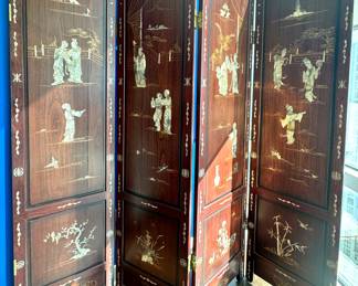 Chinese Folding Screen – 4-Panel Room Divider with Mother of Pearl Inlay | $1100