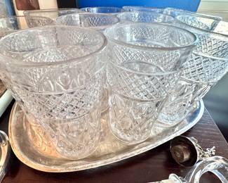 Pressed Crystal Tumblers – Retro Barware Glass Set – Mid-Century Cut Glass
