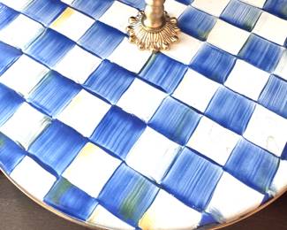 MacKenzie-Childs Courtly Check Ceramic Cake Stand with Blue Glass Finial