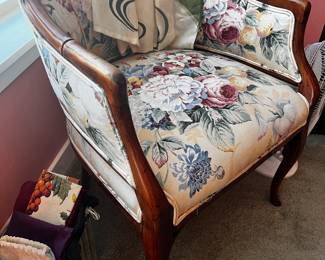 1920 Occasional chair original upholstery faux bamboo wood railing