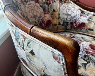 1920 Occasional chair original upholstery faux bamboo wood railing