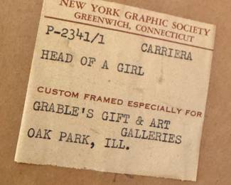 Rosalba Carriera “Head of a Girl” – New York Graphic Society Print, Vintage Framed Art
