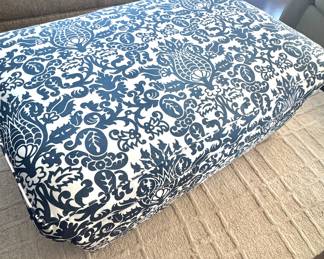 Blue Damask Ottoman – Stylish Upholstered Accent for Living Room