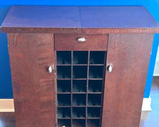 Vintage Wooden Wine Cabinet with Bottle Storage & Side Doors – Mid-Century Bar Furniture