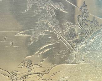 Etched Brass Shade with Asian Landscape Design – Buddha Lamp