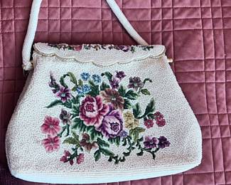 Vintage 1950s Beaded Floral Handbag with Scalloped Trim
