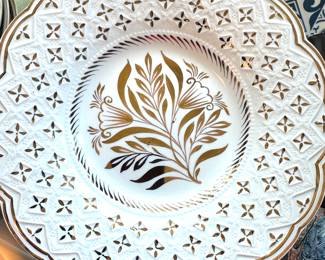 Antique Wedgwood Pierced Edge Plate – Gold Floral Design, Made in England