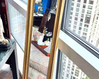 Vintage Tall Wall Mirror – Gilt Frame with Ornate Acanthus Leaf Crest – Narrow Pier Mirror